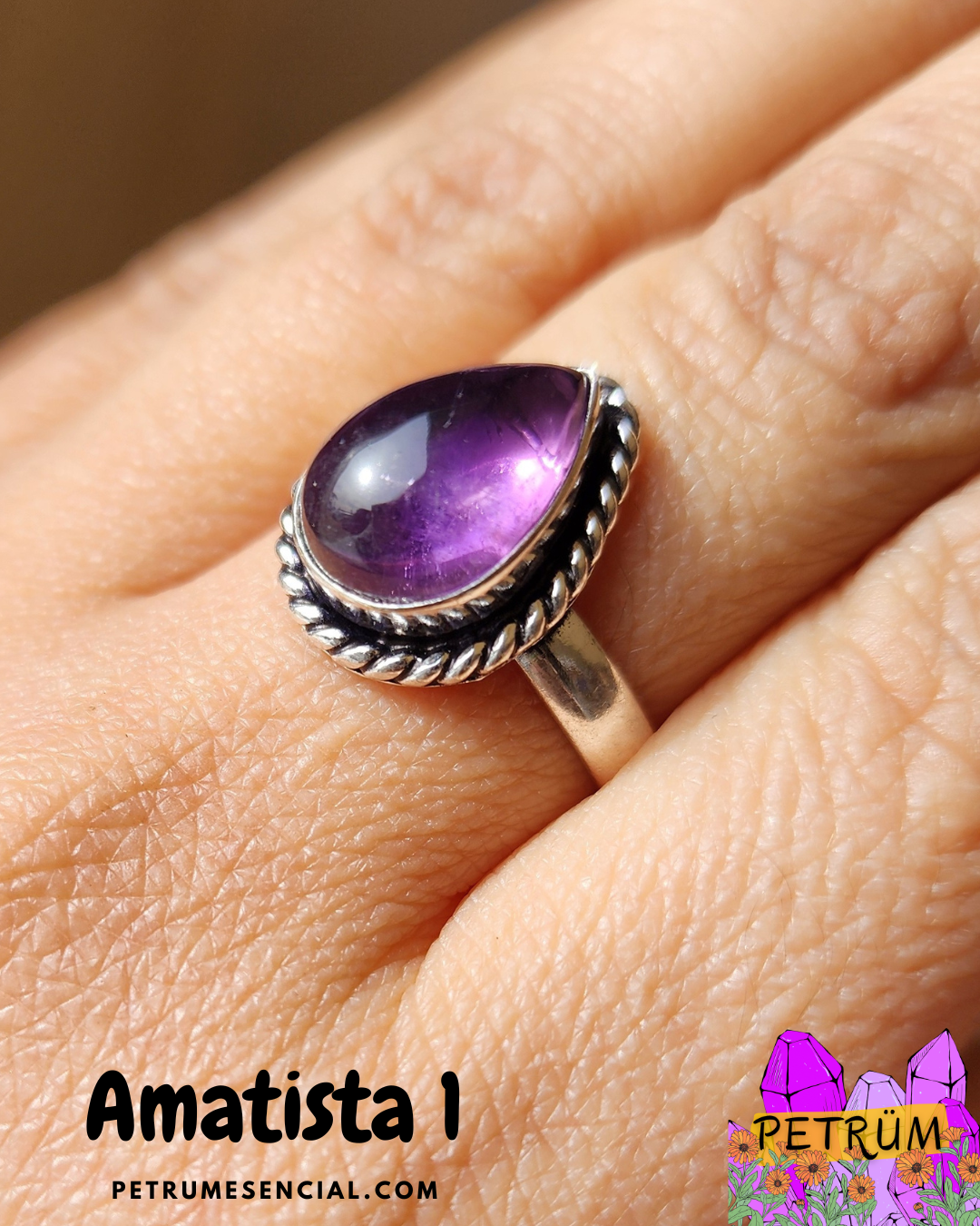 Anillo Energético Ajustable con Piedra Natural, enchapado en Plata