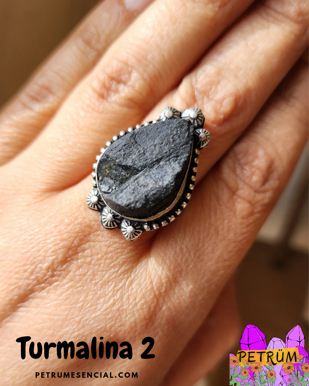 Anillo Energético Ajustable con Piedra Natural, enchapado en Plata