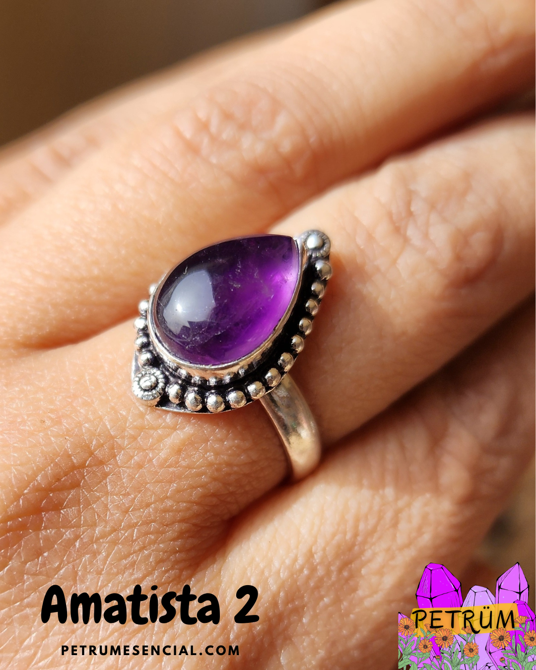 Anillo Energético Ajustable con Piedra Natural, enchapado en Plata