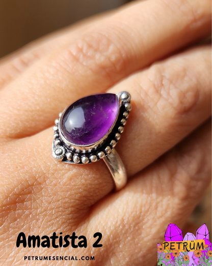Anillo Energético Ajustable con Piedra Natural, enchapado en Plata