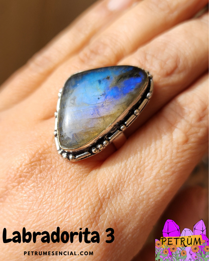 Anillo Energético Ajustable con Piedra Natural, enchapado en Plata