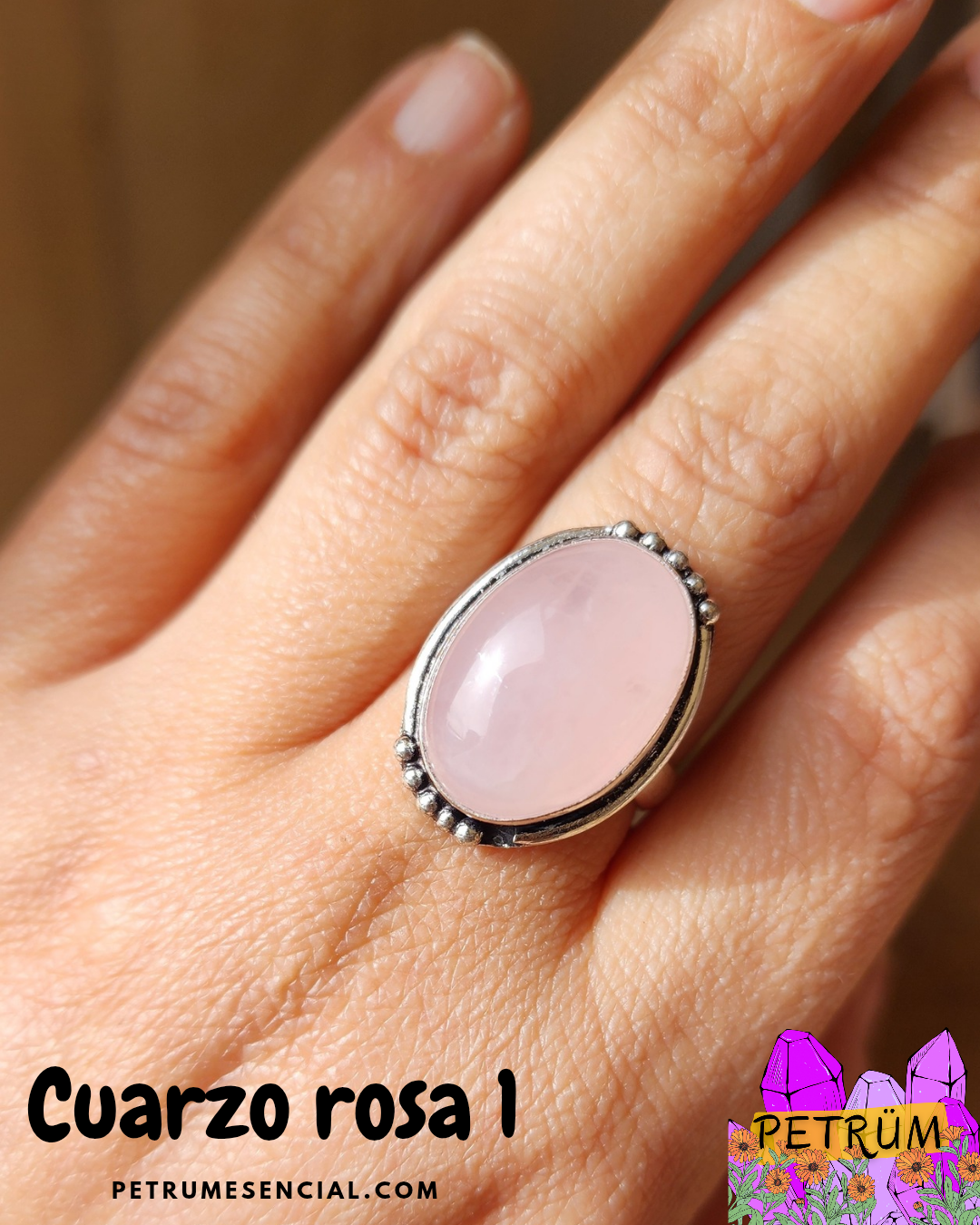 Anillo Energético Ajustable con Piedra Natural, enchapado en Plata