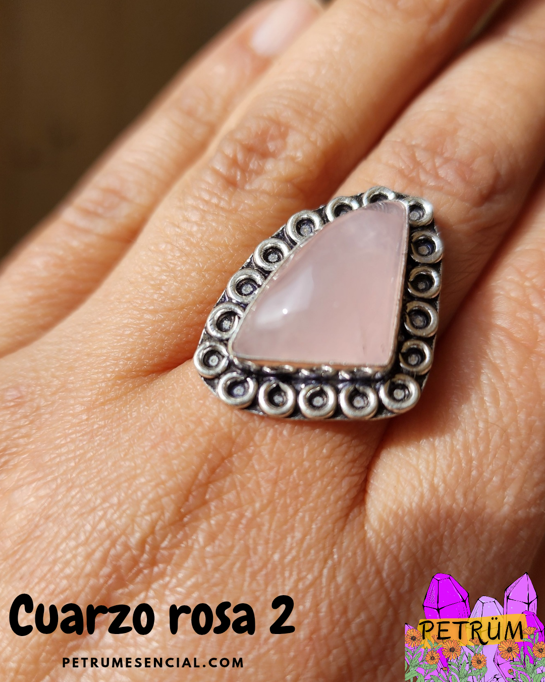 Anillo Energético Ajustable con Piedra Natural, enchapado en Plata